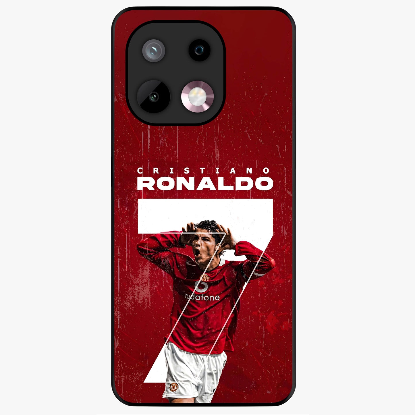 Goal Celebration Legacy Glass Case showing flat back view with football celebration inspired artwork and glossy glass finish.