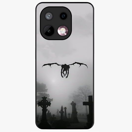Graveyard Shadow Descent Glass Case showing flat back view with dark graveyard themed artwork and glossy glass finish.