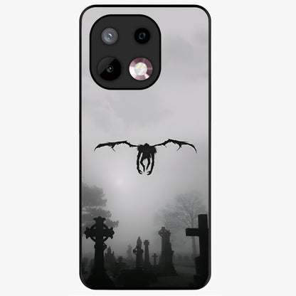 Graveyard Shadow Descent Glass Case showing flat back view with dark graveyard themed artwork and glossy glass finish.