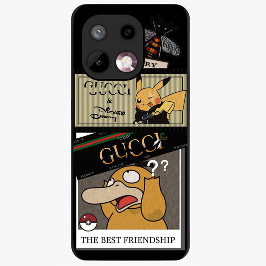 Gucci Play Mashup Glass Case showing flat back view with luxury inspired graphic artwork and glossy glass finish.
