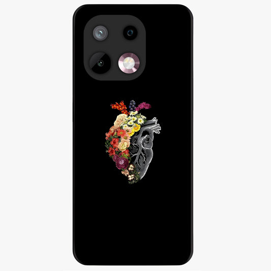 Heart With Flowers Glass Case showing flat back view with heart shaped floral artwork and glossy glass finish.