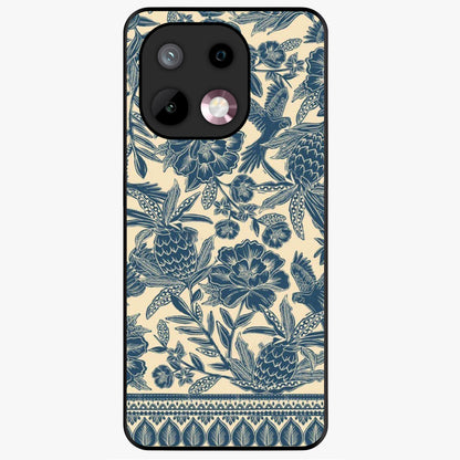 Heirloom Wild Bloom Glass Case showing flat back view with vintage inspired wild flower artwork and glossy glass finish.