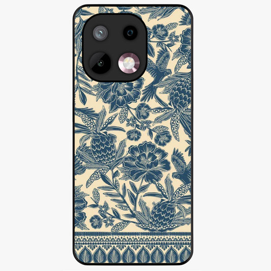 Heirloom Wild Bloom Glass Case showing flat back view with vintage inspired wild flower artwork and glossy glass finish.