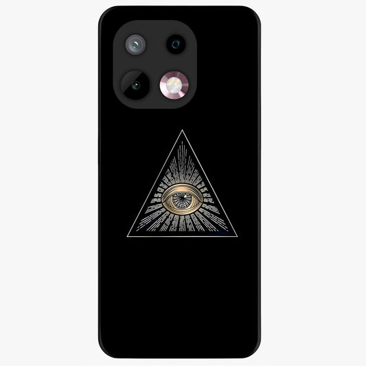 Illuminati Evil Glass Case showing flat back view with mysterious illuminati symbol artwork and glossy glass finish.