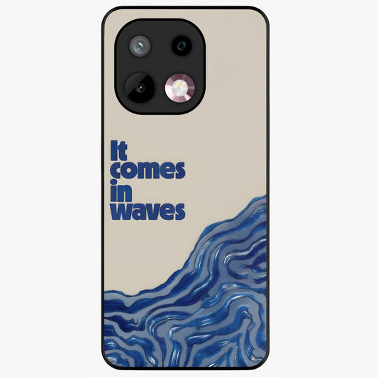 It Comes In Waves Quote Glass Case showing flat back view with inspirational wave themed quote artwork and glossy glass finish.