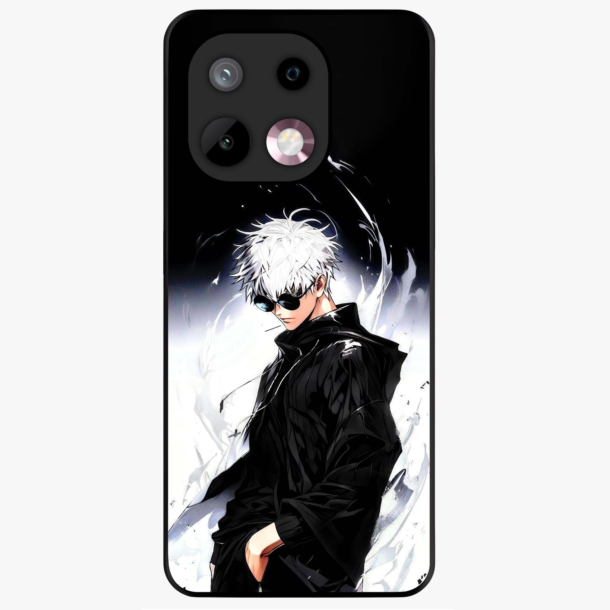 Limitless Shadow King Glass Case showing flat back view with powerful shadow warrior artwork and glossy glass finish.