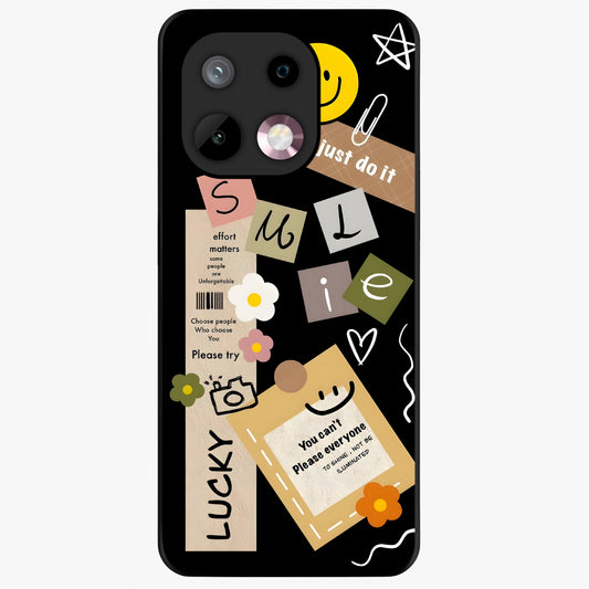 Lucky Aesthetic Collage Glass Case showing flat back view with trendy aesthetic collage artwork and glossy glass finish.