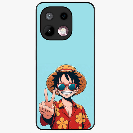 Luffy Summer Anime Vibe Glass Case showing flat back view with vibrant anime character artwork and glossy glass finish.