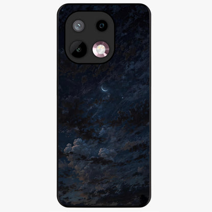 Lunar Veil Silence Glass Case showing flat back view with mystical moon veil artwork and glossy glass finish.