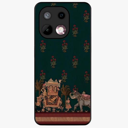 Macmerise Glass Case showing flat back view with stylish modern artwork and glossy glass finish.