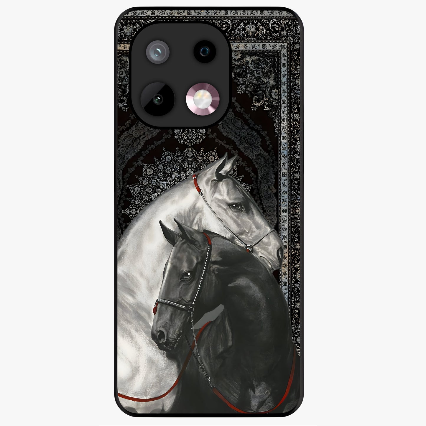 Majestic Ride Legacy Glass Case showing flat back view with powerful automotive inspired artwork and glossy glass finish.
