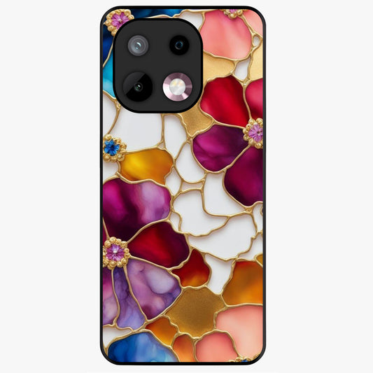 Marble Flower Pattern Glass Case showing flat back view with marble texture floral artwork and glossy glass finish.