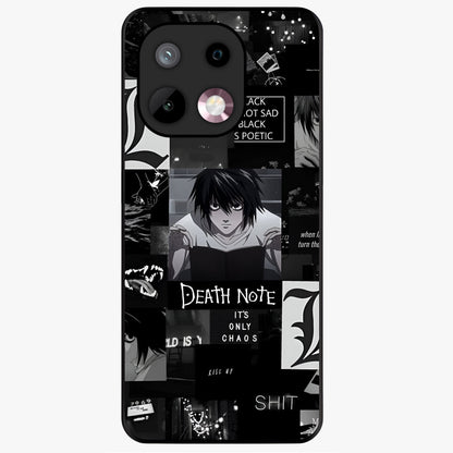 Midnight Chaos Mind Glass Case showing flat back view with abstract dark themed artwork and glossy glass finish.
