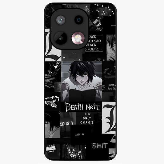 Midnight Chaos Mind Glass Case showing flat back view with abstract dark themed artwork and glossy glass finish.