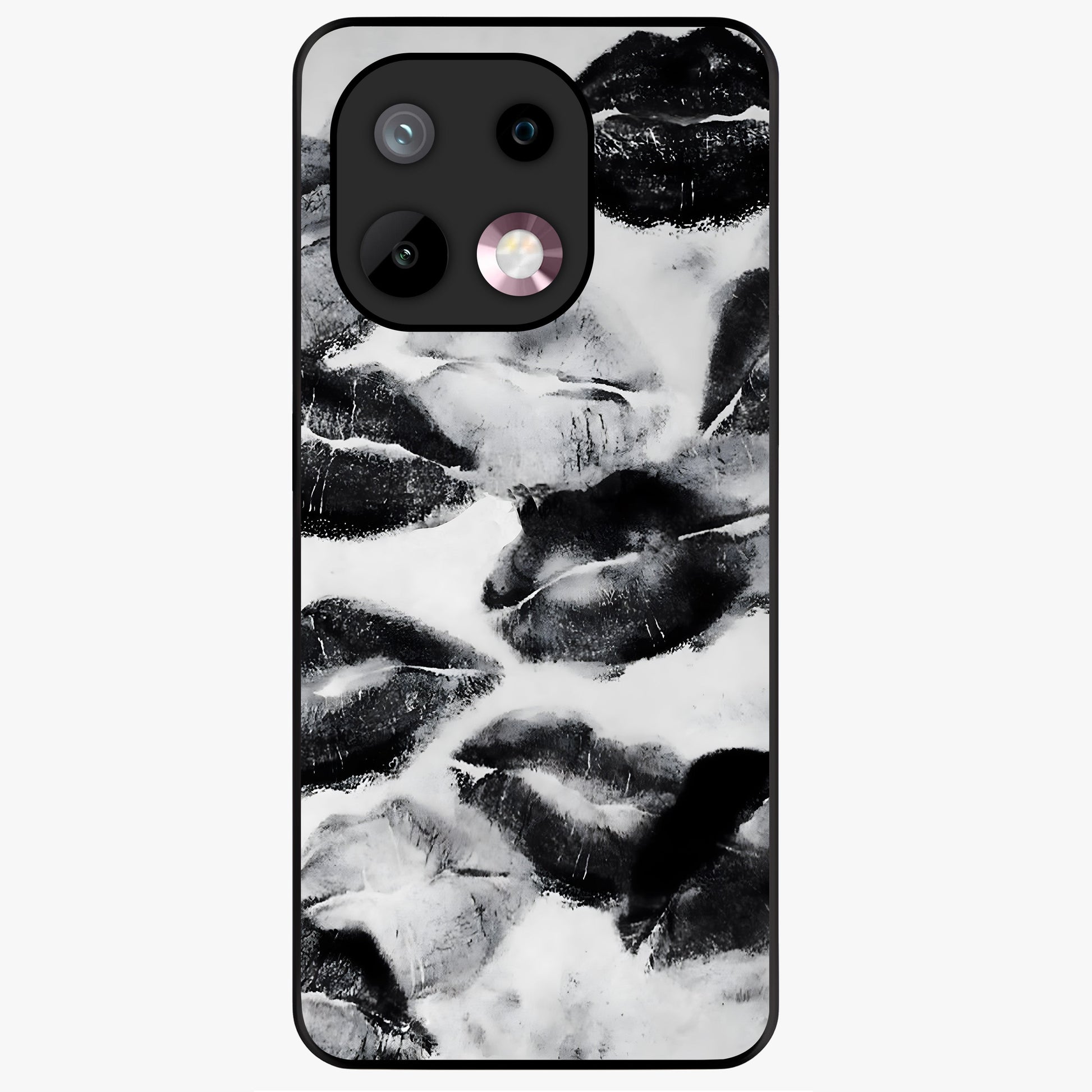 Midnight Kiss Marks Glass Case showing flat back view with lipstick kiss mark artwork and glossy glass finish.
