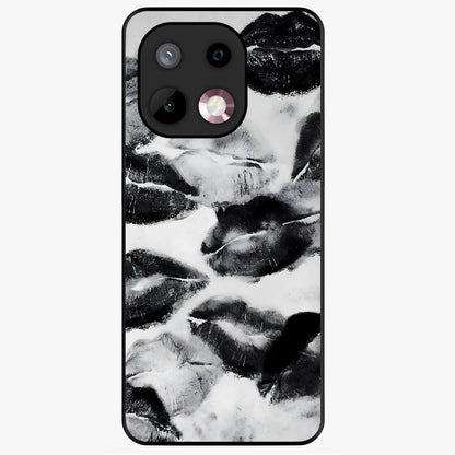 Midnight Kiss Marks Glass Case showing flat back view with lipstick kiss mark artwork and glossy glass finish.