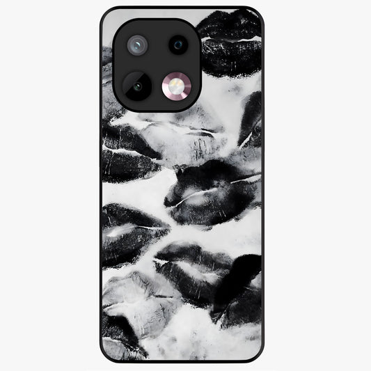 Midnight Kiss Marks Glass Case showing flat back view with lipstick kiss mark artwork and glossy glass finish.