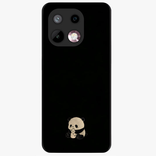 Midnight Panda Love Glass Case showing flat back view with cute panda themed artwork and glossy glass finish.