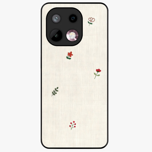 Minimal Petal Whispers Glass Case showing flat back view with soft minimal floral artwork and glossy glass finish.