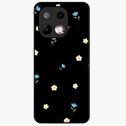 Minimalistic Blue With White Flower Pattern Glass Case showing flat back view with blue background and white flower pattern and glossy glass finish.