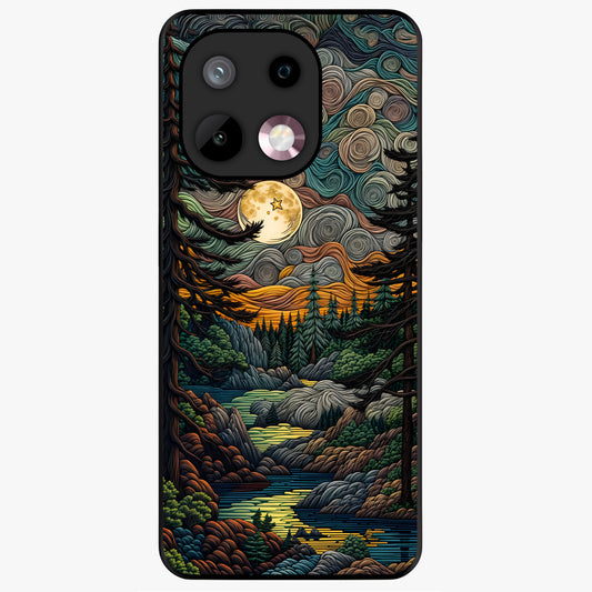 Moonlight Forest Dream Glass Case showing flat back view with mystical forest moonlight artwork and glossy glass finish.