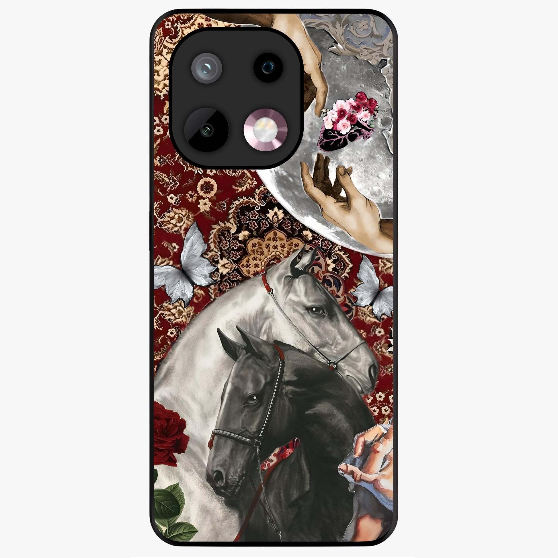 Moonlit Royal Stallion Glass Case showing flat back view with majestic horse under moonlight artwork and glossy glass finish.