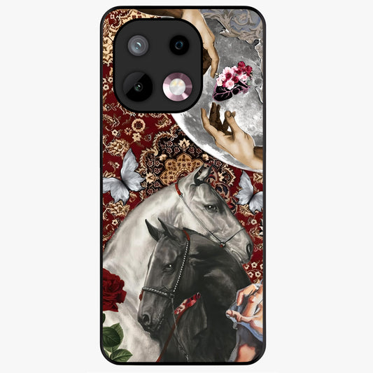 Moonlit Royal Stallion Glass Case showing flat back view with majestic horse under moonlight artwork and glossy glass finish.