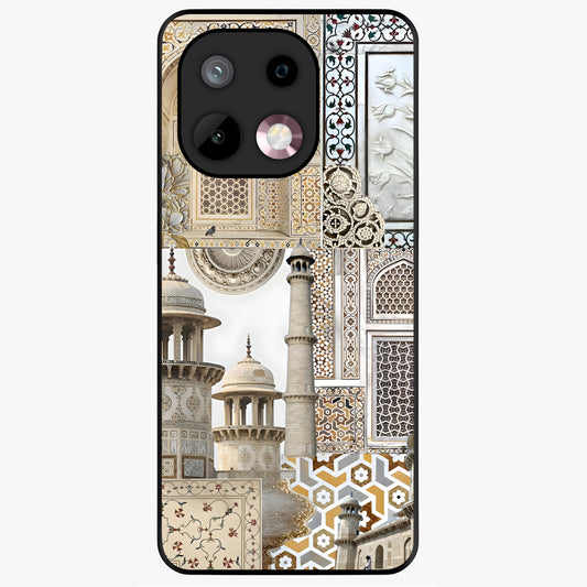 Mughal Marble Legacy Glass Case showing flat back view with intricate Mughal inspired marble pattern and glossy glass finish.