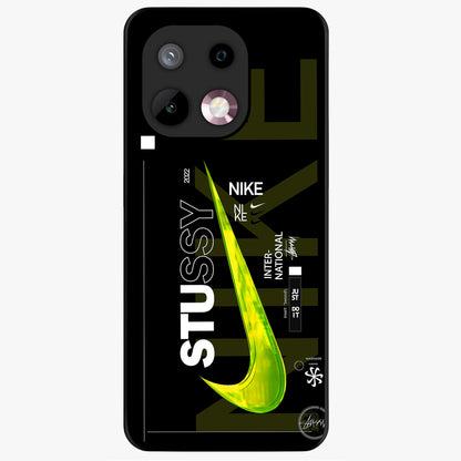 Neon Street Edition Glass Case showing flat back view with neon street style artwork and glossy glass finish.