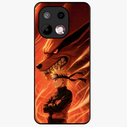 Nine Tails Legacy Glass Case showing flat back view with powerful nine-tailed fox inspired artwork and glossy glass finish.