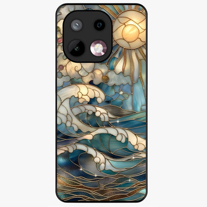 Oceanic Stained Printed Glass Case showing flat back view with ocean inspired stained pattern artwork and glossy glass finish.