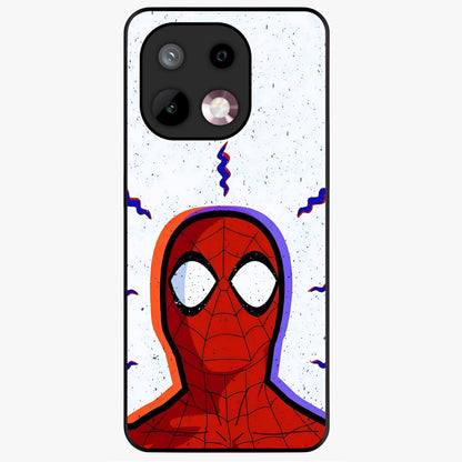 Omg Spiderman Glass Case showing flat back view with bold superhero inspired artwork and glossy glass finish.