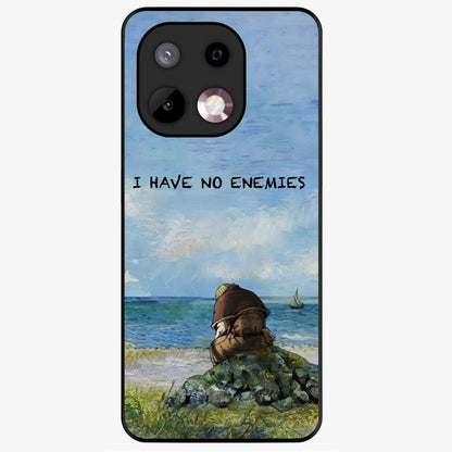 Peace Beyond War Glass Case showing flat back view with symbolic peace themed artwork and glossy glass finish.