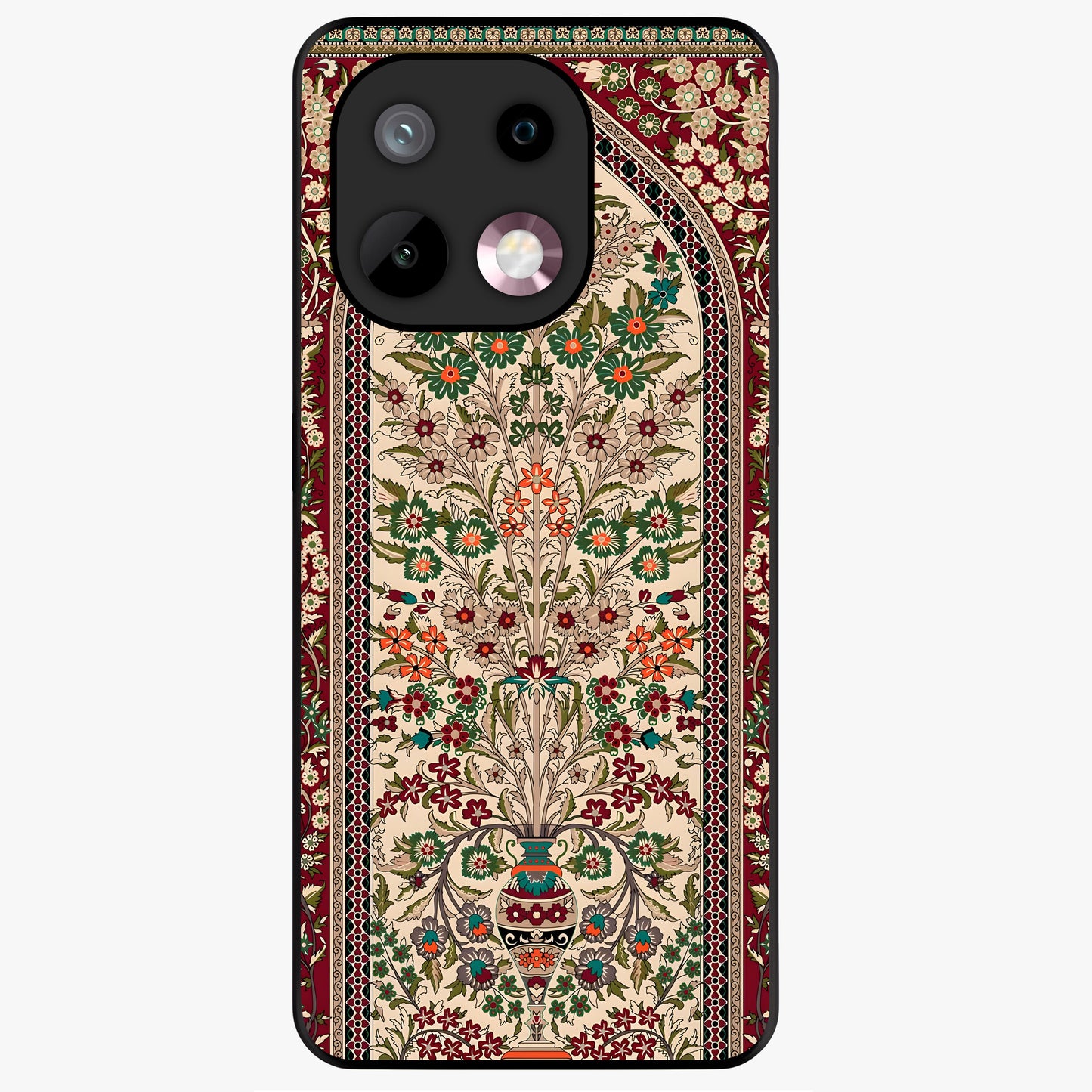 Persian Inspired Glass Case showing flat back view with ornate Persian style pattern artwork and glossy glass finish.