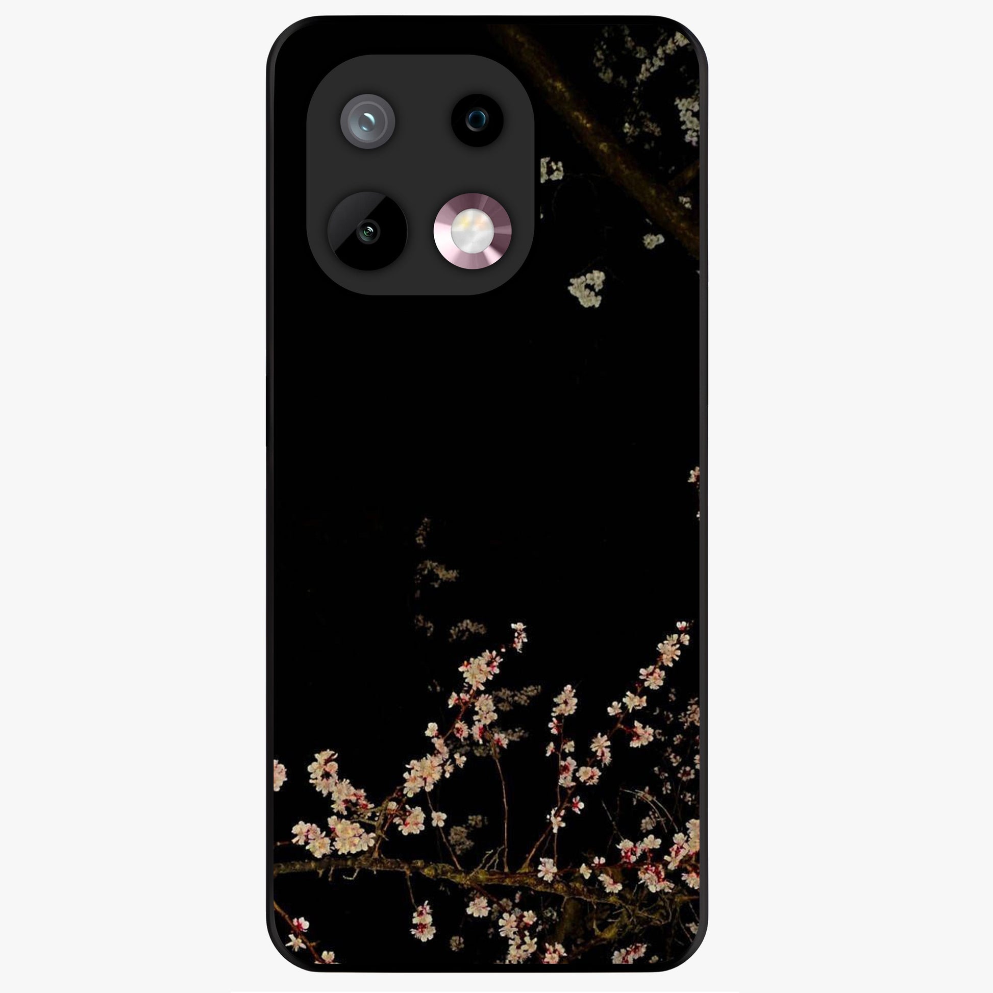 Petal Moon Light With Custom Name Glass Case showing flat back view with floral moonlight artwork and personalized name design.