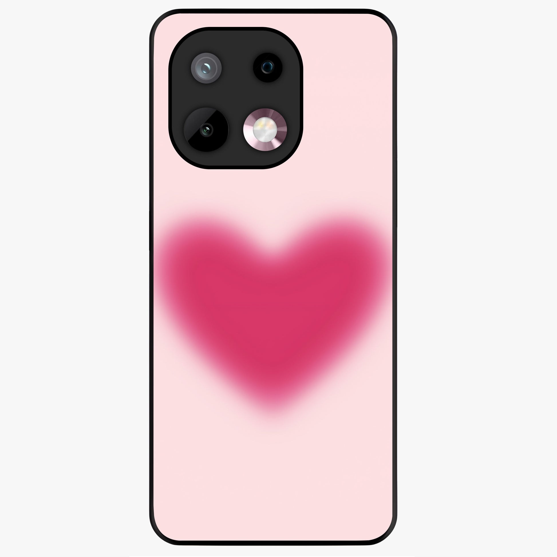 Pink Aura Heart Glass Case showing flat back view with glowing heart artwork and glossy glass finish.