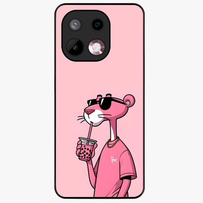 Pink Panther Glass Case showing flat back view with iconic pink panther artwork and glossy glass finish.
