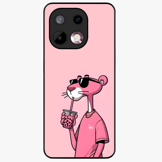 Pink Panther Glass Case showing flat back view with iconic pink panther artwork and glossy glass finish.