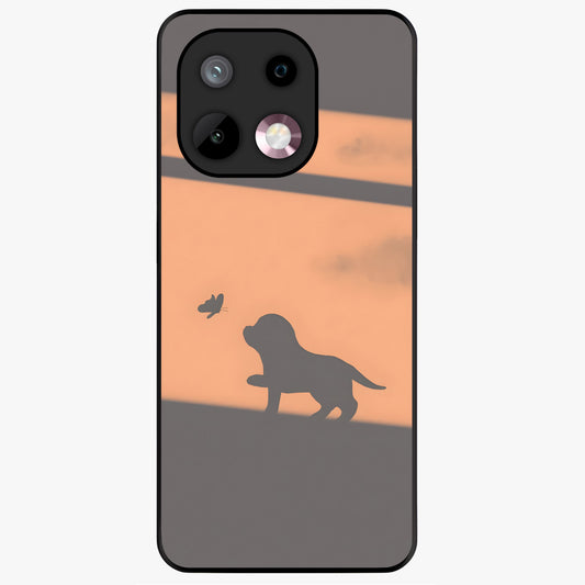 Puppy Shadow Art Glass Case showing flat back view with cute puppy shadow style artwork and glossy glass finish.