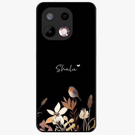 Quiet Garden Tune Custom Name Glass Case showing flat back view with peaceful garden artwork and personalized name design.