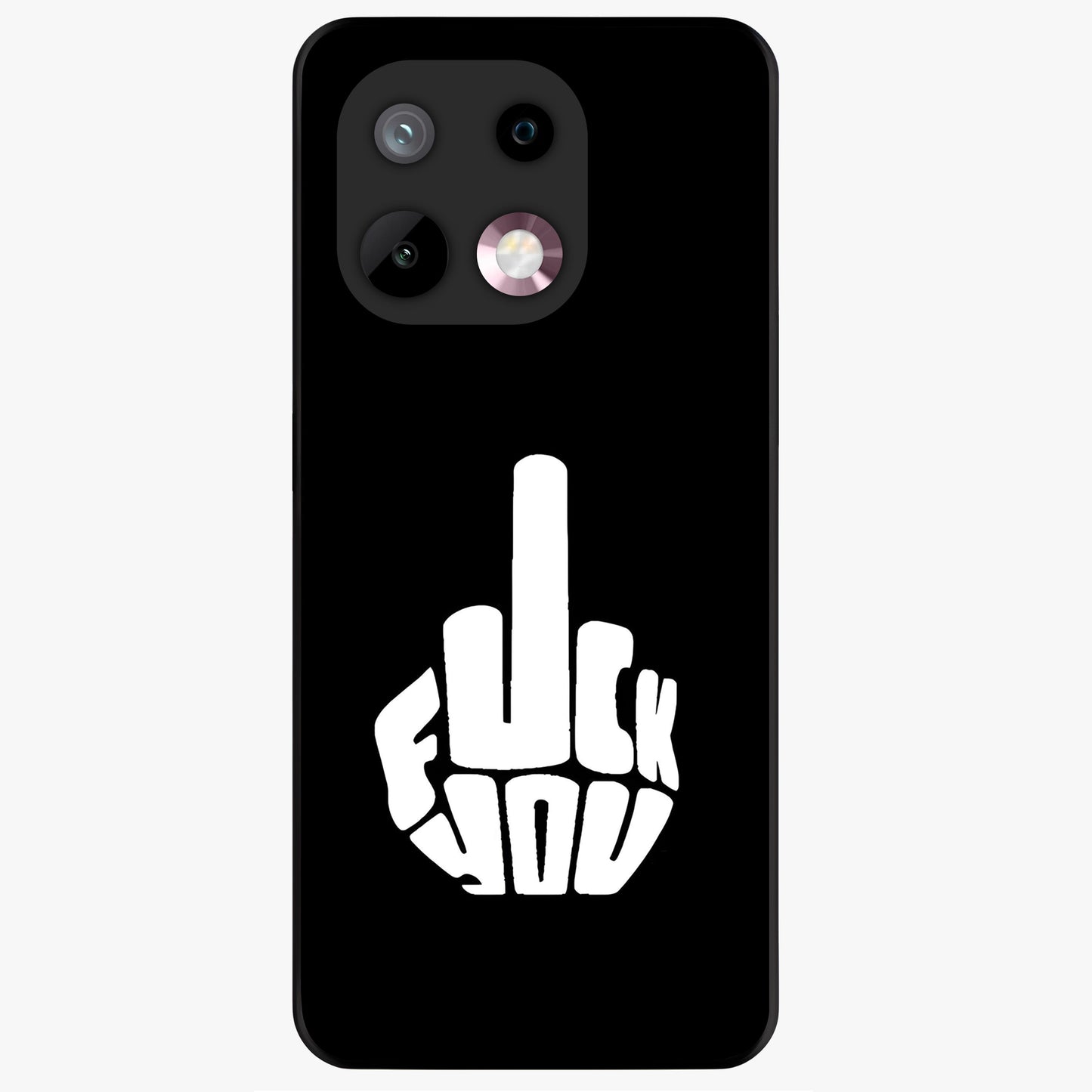 Rebel Mode On Glass Case showing flat back view with bold rebellious typography artwork and glossy glass finish.