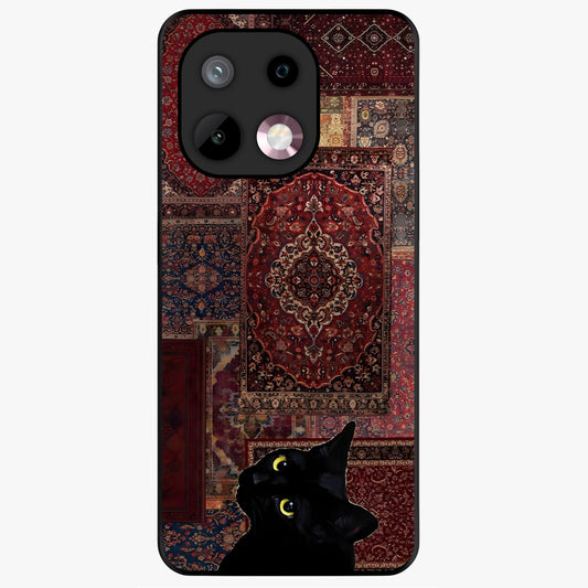Regal Magic Cat Apple Glass Case showing flat back view with magical cat artwork holding apple and glossy glass finish.
