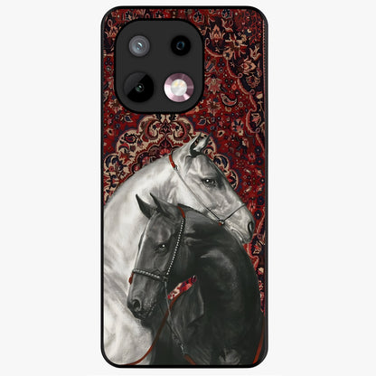 Regal Stallion Tapestry Glass Case showing flat back view with majestic horse tapestry artwork and glossy glass finish.