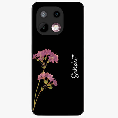 Riching Lavender Flower Custom Name Glass Case showing flat back view with lavender floral artwork and personalized name design.