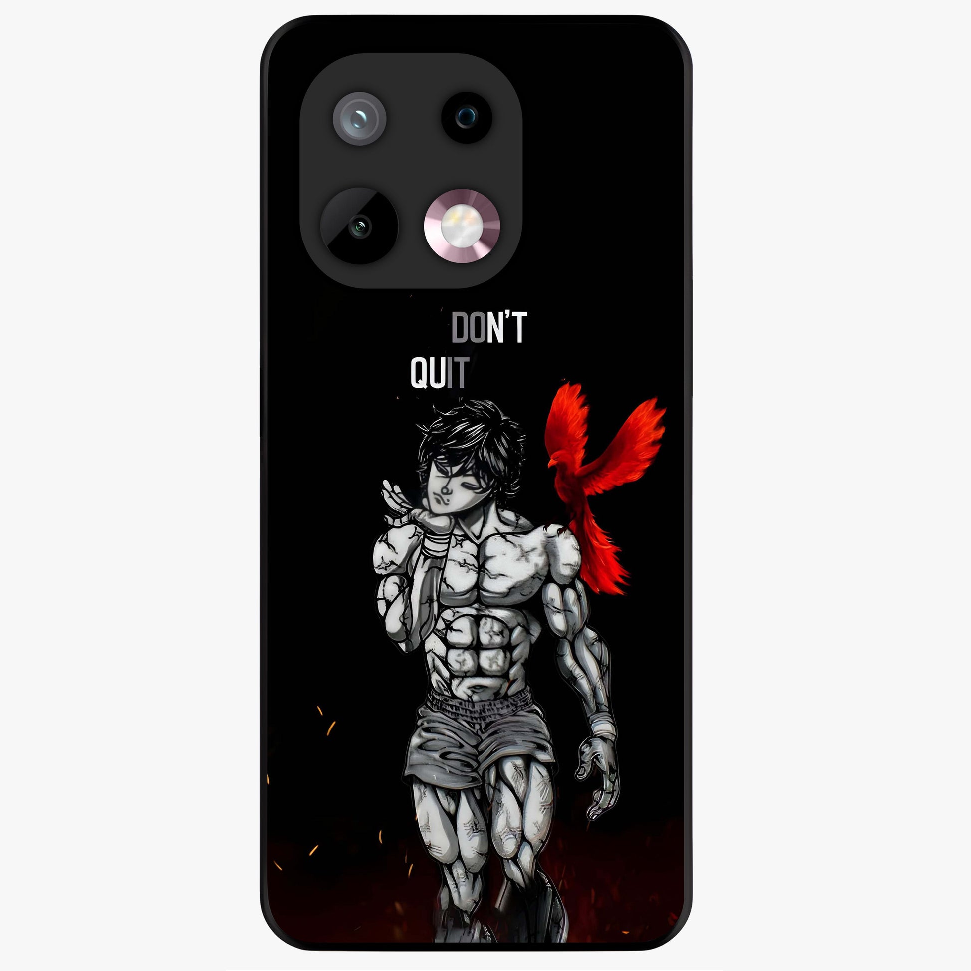 Rise Beyond Limits Glass Case showing flat back view with motivational typography artwork and glossy glass finish.