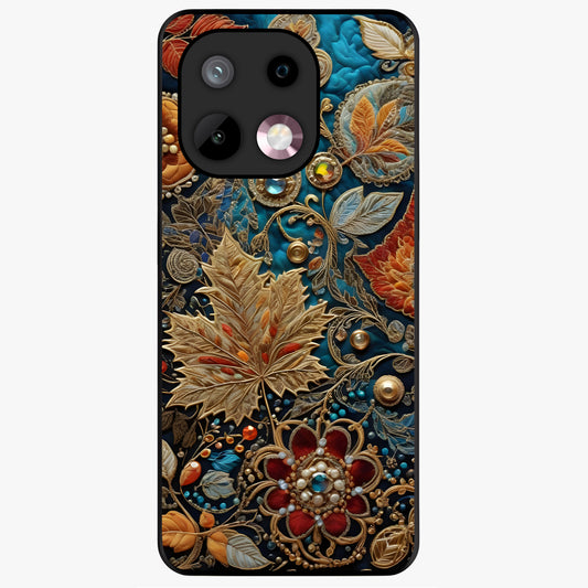 Royal Jewel Garden Glass Case showing flat back view with decorative floral garden artwork and glossy glass finish.
