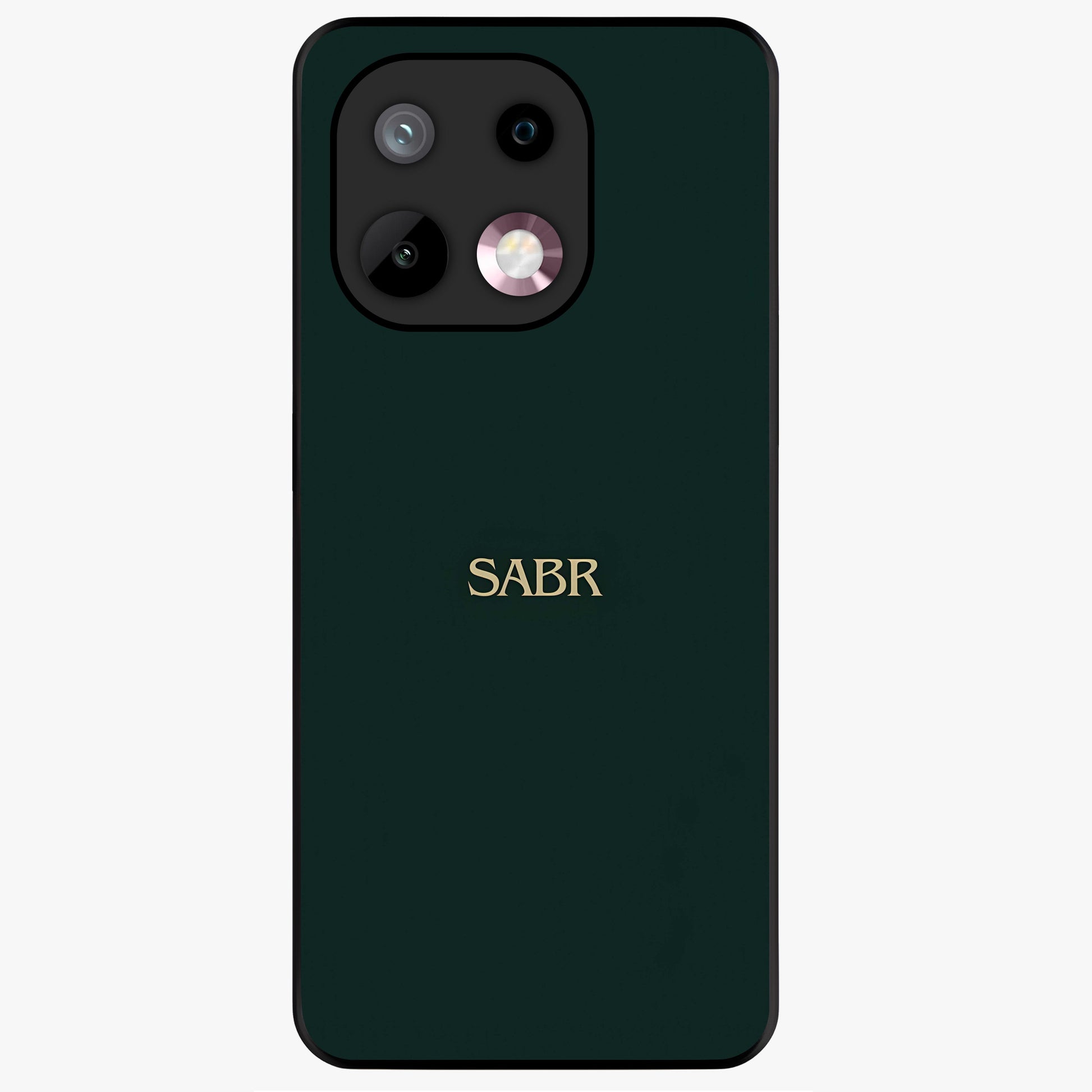Sabr Minimal Patience Glass Case showing flat back view with minimalist typography artwork and glossy glass finish.