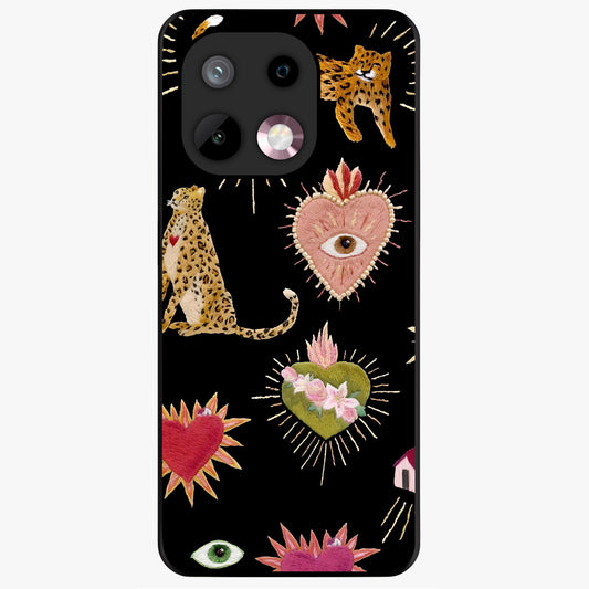 Sacred Jungle Heart Glass Case showing flat back view with jungle inspired heart artwork and glossy glass finish.