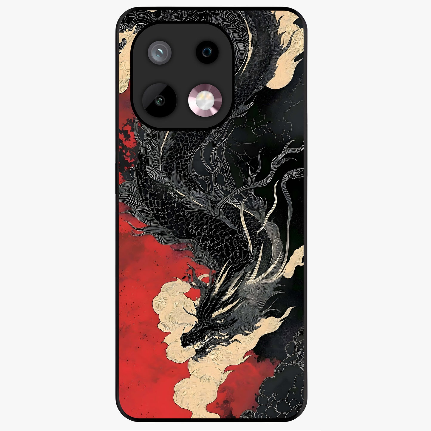 Shadow Dragon Fury Glass Case showing flat back view with fierce dragon artwork and glossy glass finish.