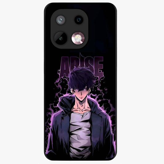 Shadow Monarch Awakening Glass Case showing flat back view with powerful dark monarch themed artwork and glossy glass finish.
